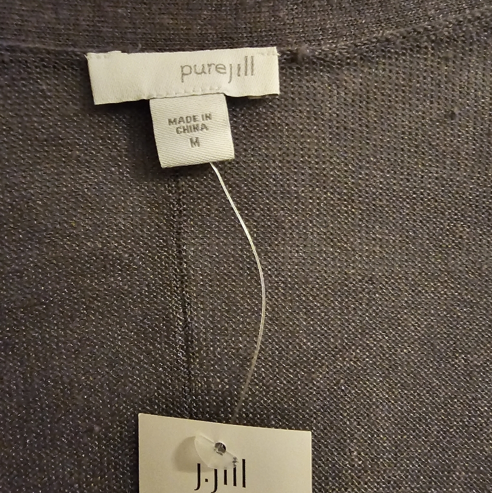 J. Jill Elegant Shadow Gray Women's Open Long Linen Cardigan Sweater Med New - Picture 5 of 7